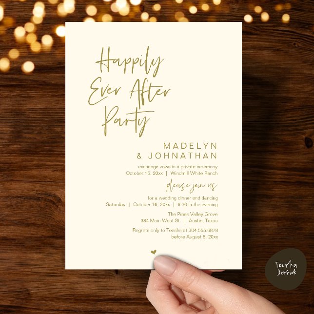 Happily Ever After Party, Modern Wedding Reception Invitation (Happily Ever After Party, Modern Wedding Reception Dinner Invitation card in yellow gold)