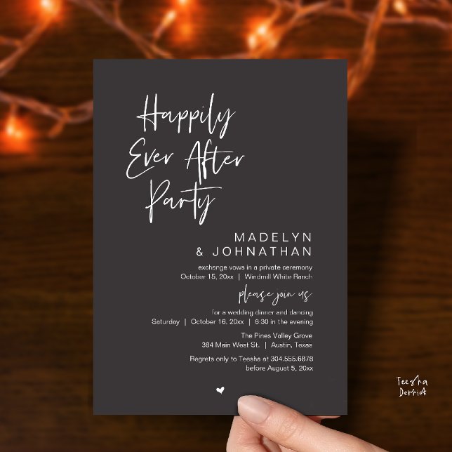 Happily Ever After Party, Modern Wedding Reception Invitation (Happily Ever After Party, Modern Wedding Reception Dinner Invitation card in charcoal grey)
