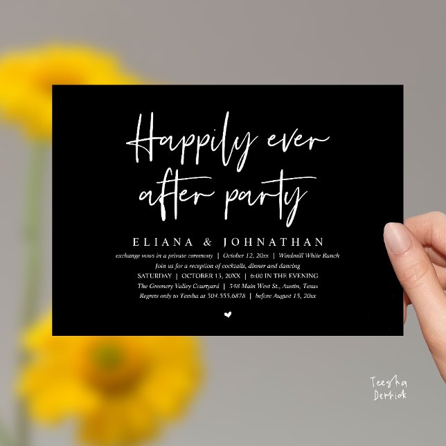  Happily Ever After Party Modern Wedding Reception Invitation (Happily Ever After Party Modern Wedding Reception Invitation Card in Black and White)