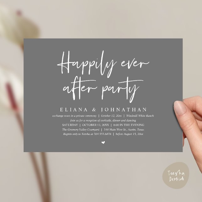  Happily Ever After Party Modern Wedding Reception Invitation (Happily Ever After Party Modern Wedding Reception Invitation Card in Dark Grey)