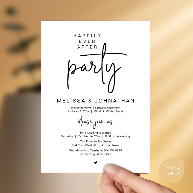 Happily Ever After Party, Modern Wedding Reception Invitation (Happily Ever After Party, Modern Wedding Reception Invitation Card in Black and White)
