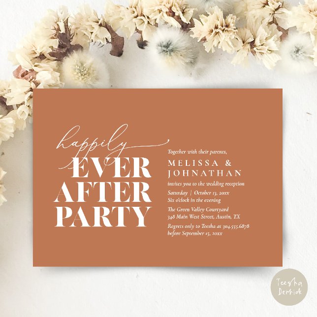 Happily Ever After Party, Modern Wedding Reception Invitation (Happily Ever After Party, Modern Wedding Reception Dinner Invitation Card pdf Copper Brown)
