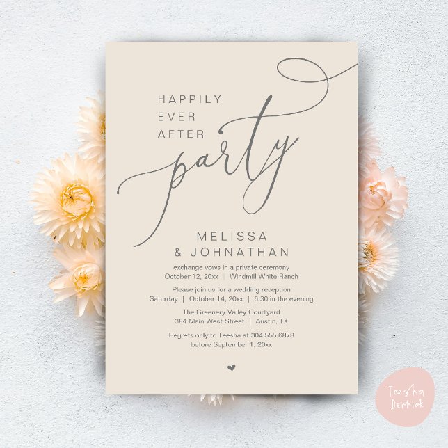 Happily Ever After Party Modern Wedding Reception Invitation (Happily Ever After Party Modern Wedding Reception Dinner Brunch Lunch Invites card PDF Cream Grey)