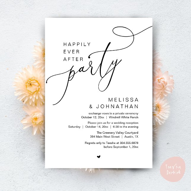 Happily Ever After Party Modern Wedding Reception Invitation (Happily Ever After Party Modern Wedding Reception Dinner Brunch Lunch Invites card PDF Black White)