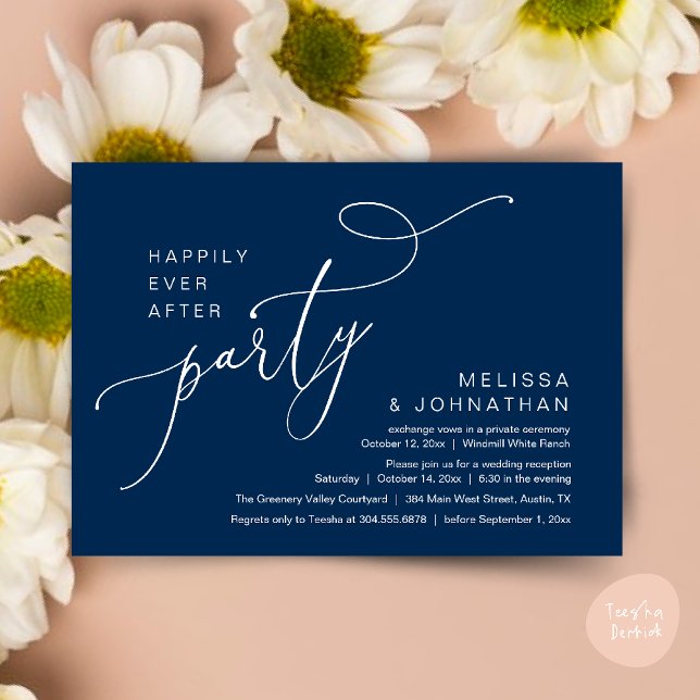 Happily Ever After Party Modern Wedding Reception Invitation (Happily Ever After Party Modern Wedding Reception Dinner Brunch Lunch Invites card PDF Navy Blue)