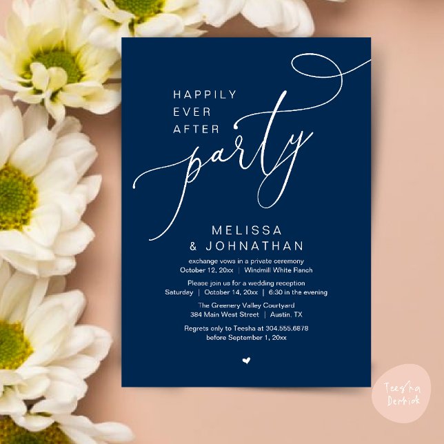 Happily Ever After Party Modern Wedding Reception Invitation (Happily Ever After Party Modern Wedding Reception Dinner Brunch Lunch Invites card PDF Navy Blue)