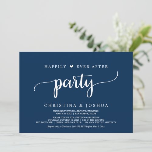 Happily Ever After Party Navy Blue Elopement Invi Invitation