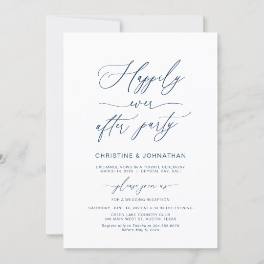 Happily Ever After Party, Navy Blue, Elopement Invitation | Zazzle.com