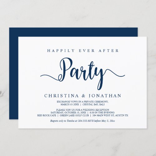 Happily Ever After party Navy Blue Elopement Invitation