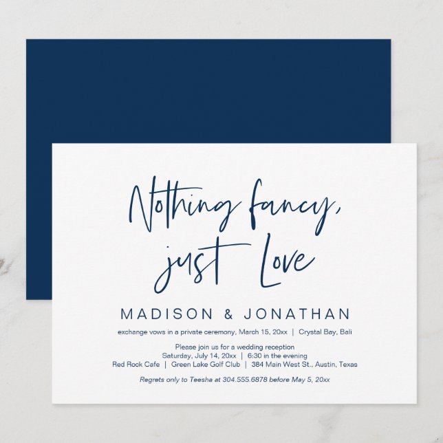 Happily Ever After Party, Navy Blue, Elopement Invitation (Front/Back)