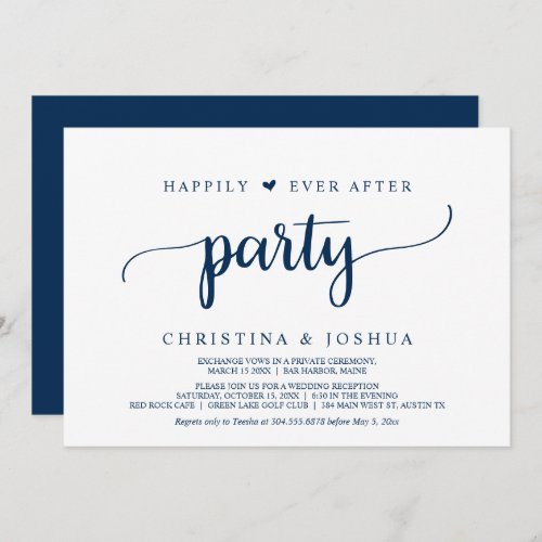 Happily Ever After Party Navy Blue Elopement Invitation