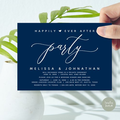 Happily Ever After Party Navy Blue Wedding Dinner Invitation