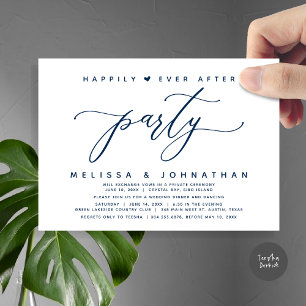 Happily Ever After Party, Navy Blue Wedding Dinner Invitation
