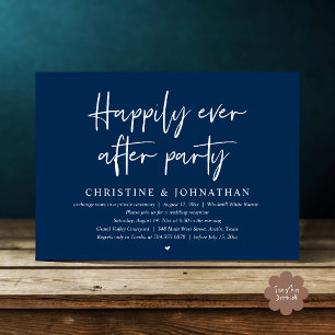 Happily Ever After Party, Navy Wedding Elopement Invitation