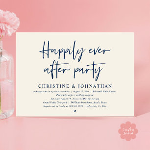 Happily Ever After Party, Navy Wedding Elopement Invitation