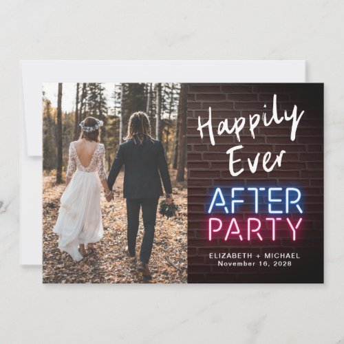 Happily Ever After Party Neon Lights Photo Wedding Announcement