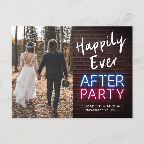 Happily Ever After Party Neon Lights Photo Wedding Announcement Postcard