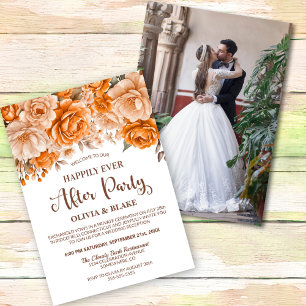 Happily Ever After Party Orange Floral Reception Invitation