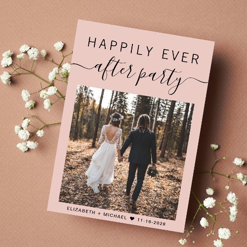 Happily Ever After Party Photo Blush Wedding Announcement