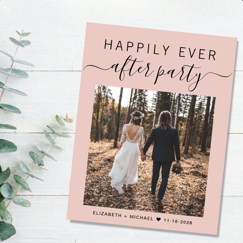 Happily Ever After Party Photo Blush Wedding Announcement Postcard