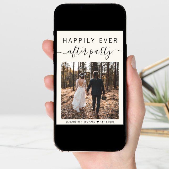 Happily Ever After Party Photo Cream Wedding Announcement (Front Digital)