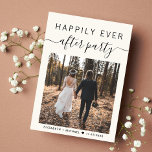 Happily Ever After Party Photo Cream Wedding Announcement<br><div class="desc">Elegant light cream elopement or smaller wedding announcement and reception invitation. The front features your wedding day photo and "Happily Ever After Party" in a mix of simple typography and trendy script with swashes. Under your photo you can add your first names and wedding date. On the reverse side you...</div>