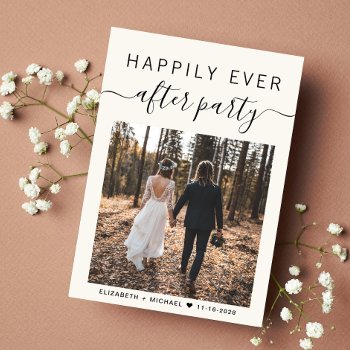 Happily Ever After Party Photo Cream Wedding Announcement by JulieHortonDesigns at Zazzle
