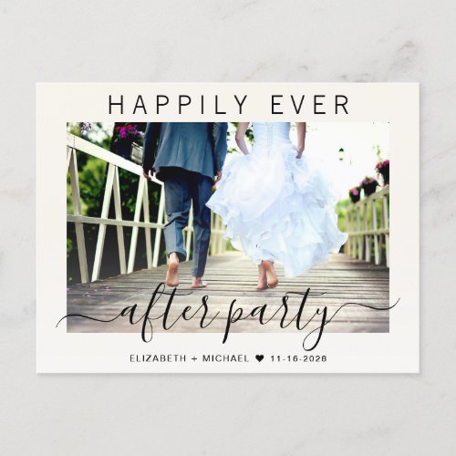 Happily Ever After Party Photo Cream Wedding Announcement Postcard