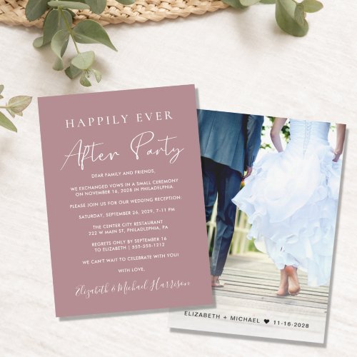 Happily Ever After Party Photo Dusty Rose Wedding Announcement