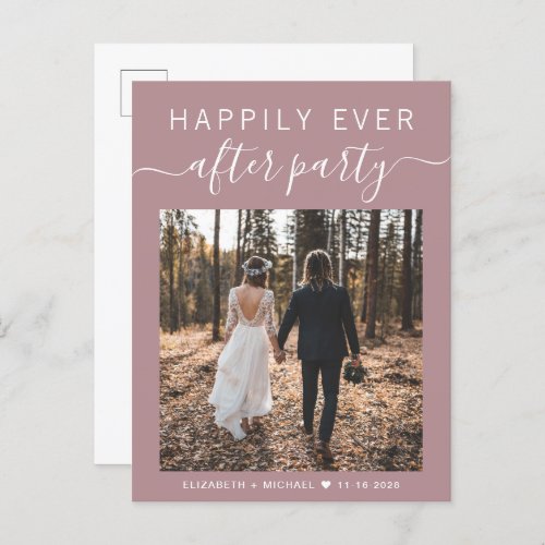 Happily Ever After Party Photo Dusty Rose Wedding Announcement Postcard