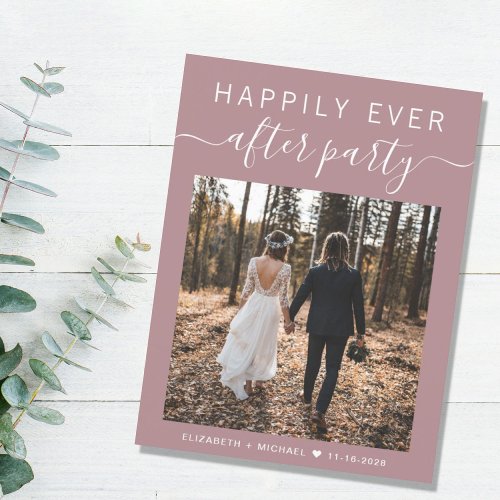 Happily Ever After Party Photo Dusty Rose Wedding Announcement Postcard