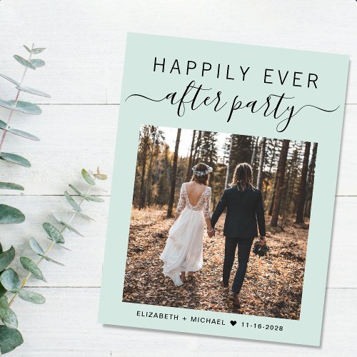Happily Ever After Party Photo Mint Green Wedding Announcement Postcard