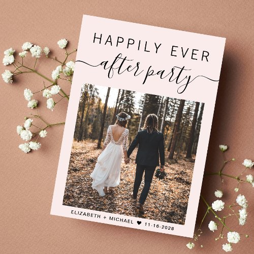 Happily Ever After Party Photo Pink Wedding Announcement