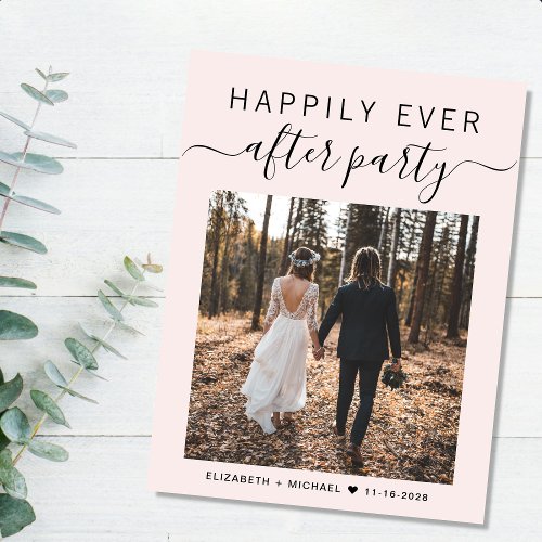 Happily Ever After Party Photo Pink Wedding Announcement Postcard
