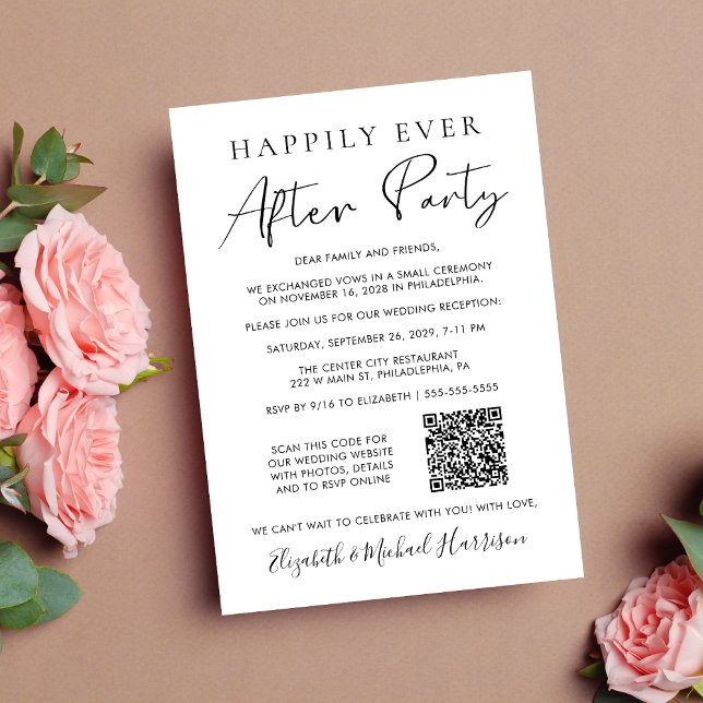 Happily Ever After Party Photo QR Code Wedding Announcement (Input your wedding website address to automatically generate a scannable QR code)