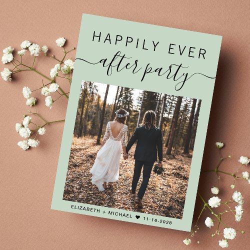 Happily Ever After Party Photo Sage Green Wedding Announcement