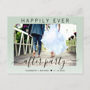 Happily Ever After Party Photo Sage Green Wedding Announcement Postcard