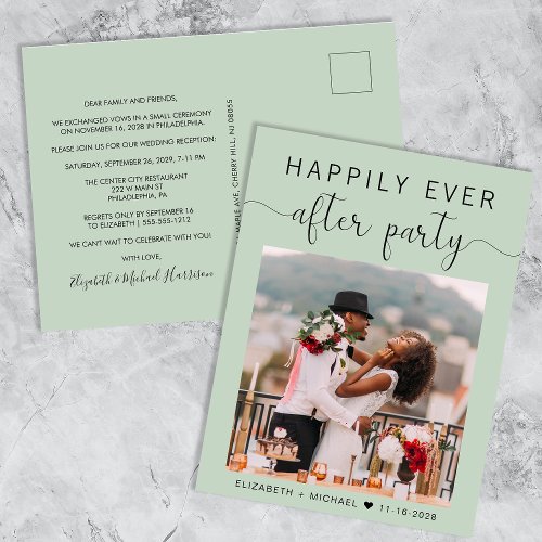 Happily Ever After Party Photo Sage Reception Invitation Postcard