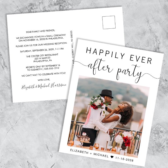 Happily Ever After Party Photo Wedding Reception Announcement Postcard (Creator Uploaded)