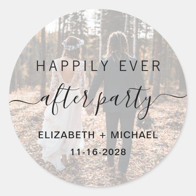 Happily Ever After Party Photo Wedding Reception C Classic Round Sticker (Front)