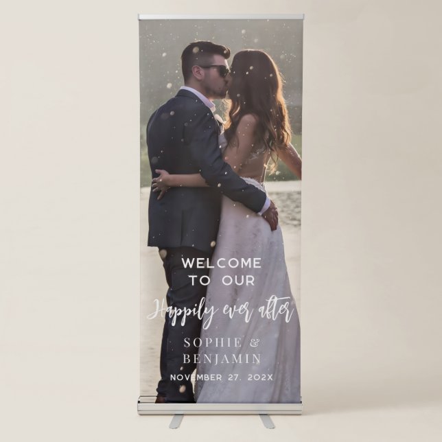 Happily Ever After Party Photo Wedding Welcome Retractable Banner (Front)