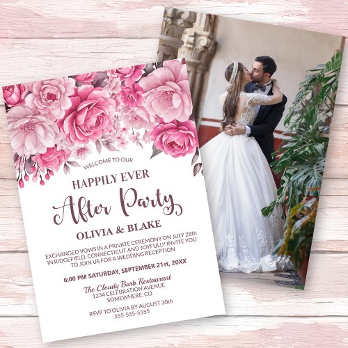 Happily Ever After Party Pink Floral Reception Invitation