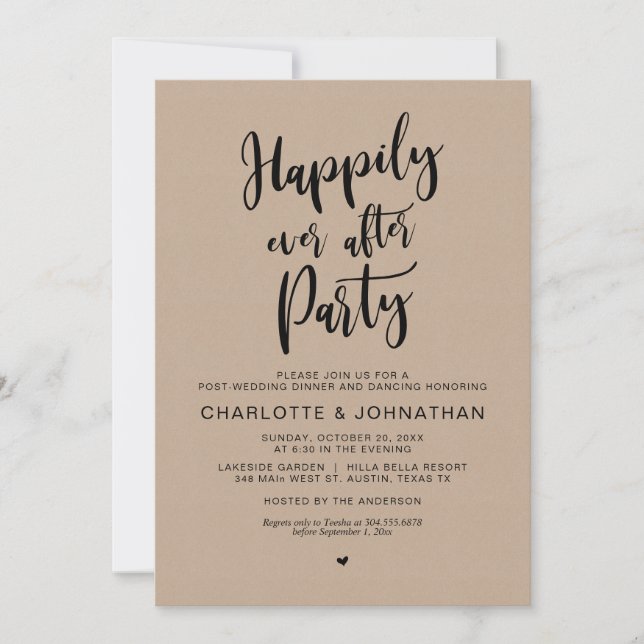 Happily Ever After Party, Post Wedding Elopement  Invitation (Front)