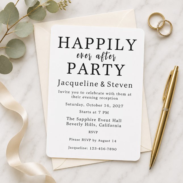 Happily Ever After Party Printed Wedding Save The Date (Modern Wedding Reception Invitation Happily Ever After Party)