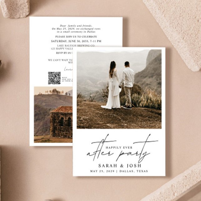 Happily Ever After Party QR Code 2 Photo Announcement (Easily personalize this QR code reception celebration invitation with your details, photos, website)