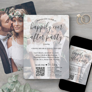 Happily Ever After Party QR RSVP 2 Photo Wedding Invitation