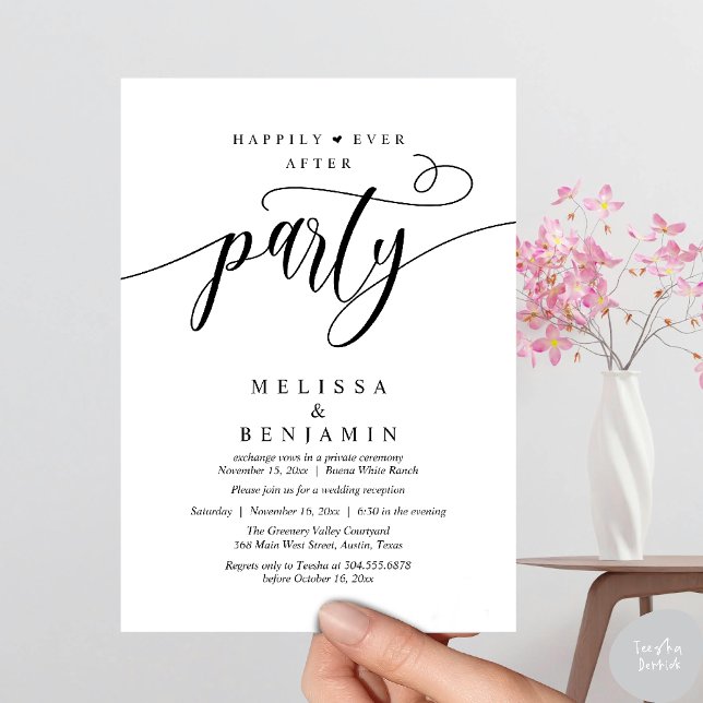 Happily Ever After Party, Reception Modern Minimal Invitation (Happily Ever After Party, Reception Modern Minimal Invitation Card in Black and White)