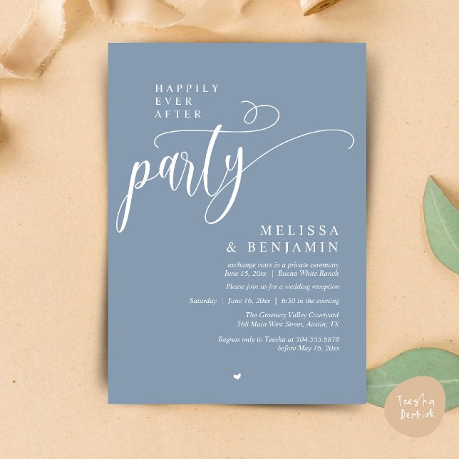 Happily Ever After Party, Reception Modern Minimal Invitation (Happily Ever After Party, Reception Modern Minimal Invitation Card in Dusty Blue)