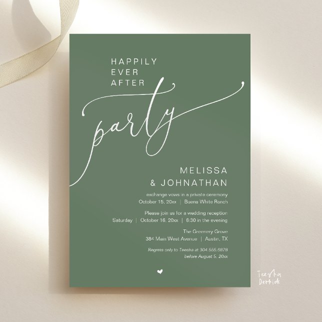 Happily Ever After Party Romance Wedding Reception Invitation (Happily Ever After Party Romance Wedding Reception Invitation card in Sage green)