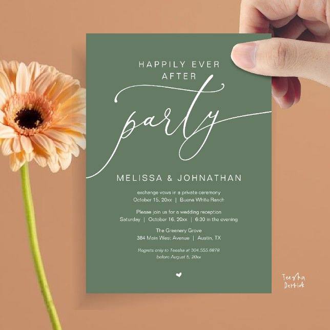 Happily Ever After Party Romance Wedding Reception Invitation (Happily Ever After Party Romance Wedding Reception Invitation card in Sage green)